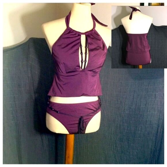 Perry Ellis Burgandy Tankini Size M/L - Picture 1 of 9